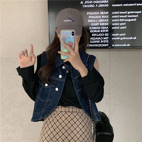 2020 jacket vest autumn new ins denim waistcoat women's vest with sleeveless short and versatile korean jacket k30fz, White;black