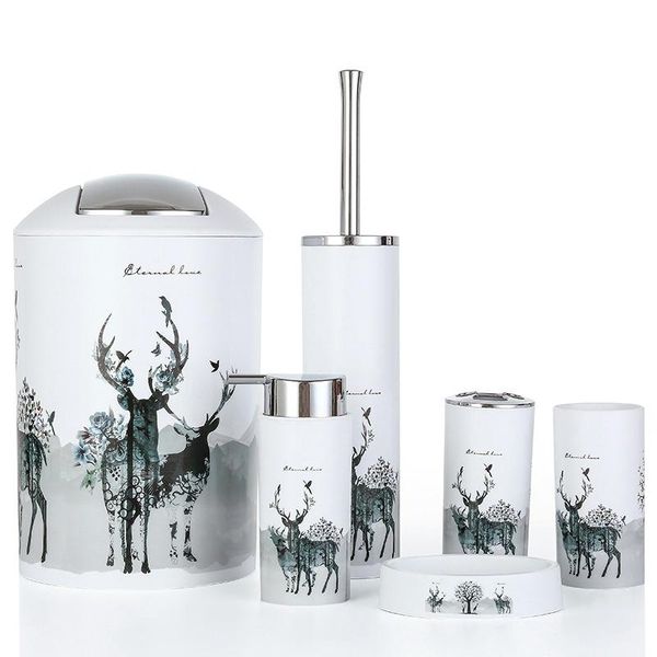 nordic 6pcs/set printing bathroom accessory set lotion dispenser toothbrush holder tumbler cup soap dish toilet brush trash can-
nordic 6pcs/set printing bathroom accessory set lotion dispenser toothbrush holder tumbler cup soap dish toilet brush trash can-