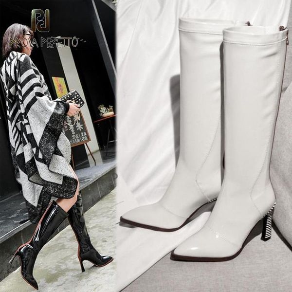 boots prova perfetto autumn/winter style strange heel white red patent leather high women fashion pointed back zipper shoes, Black
boots prova perfetto autumn/winter style strange heel white red patent leather high women fashion pointed back zipper shoes, Black