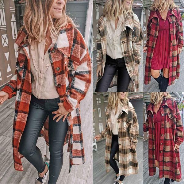 women lattice loose casual wool plaid jacket turn down collar fashion coat with pockets autumn long sleeve jackets coats #t2q, Black;brown
women lattice loose casual wool plaid jacket turn down collar fashion coat with pockets autumn long sleeve jackets coats #t2q, Black;brown
