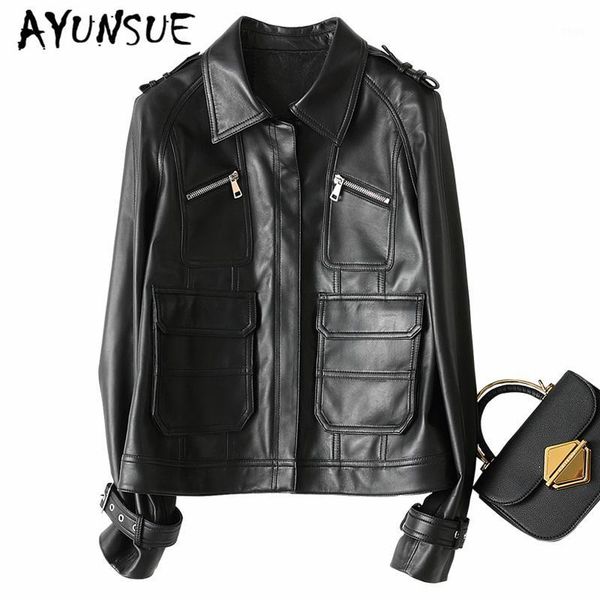 ayunsue 2019 new genuine leather jacket women motorcycle natural sheepskin coat female autumn short real leather jackets 690521, Black
ayunsue 2019 new genuine leather jacket women motorcycle natural sheepskin coat female autumn short real leather jackets 690521, Black