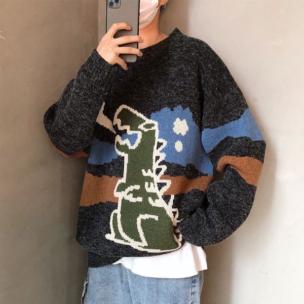 round neck loose dinosaur sweater autumn korean style knitting pull sweater mens harajuku casual outwear men clothes -8 201026, White;black
round neck loose dinosaur sweater autumn korean style knitting pull sweater mens harajuku casual outwear men clothes -8 201026, White;black