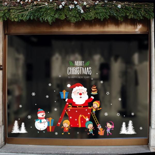 Cartoon Merry Christmas Wall Stickers Window Glass Festival Decals Santa Claus New Year Christmas Decorations For Home Decor