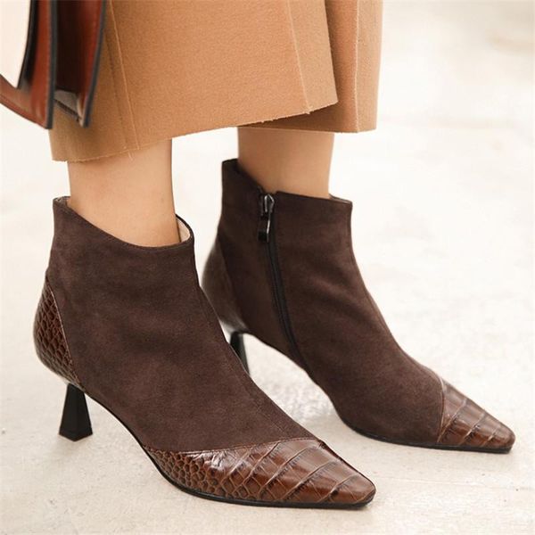 boots 2021 spring/autumn patchwork cow leather flock small square toe stiletto high heels women fashion ankle botas mujer, Black
boots 2021 spring/autumn patchwork cow leather flock small square toe stiletto high heels women fashion ankle botas mujer, Black