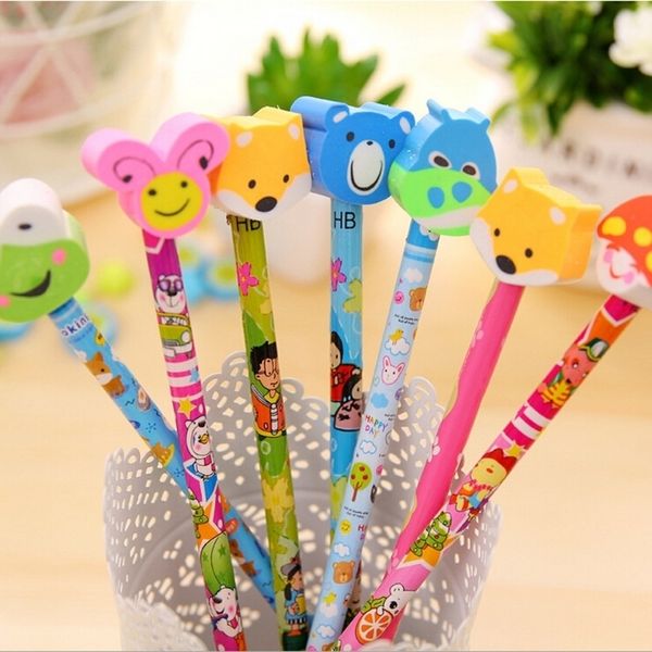 Creative Children's With Cartoon Rubber Head Student Pencil Stationery Learning Supplies