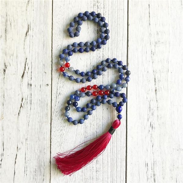 108 mala beads necklace matte lapis lazuli knotted necklace red tassel necklaces prayer jewelry meditation jewelry, Silver
108 mala beads necklace matte lapis lazuli knotted necklace red tassel necklaces prayer jewelry meditation jewelry, Silver