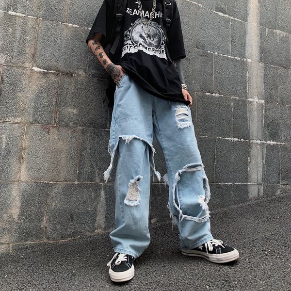 destroyed ripped hole denim pant harajuku high streetwear hip hop woman man plus baggy loose straight solid jeans punk clothing lj201130, Black;white
destroyed ripped hole denim pant harajuku high streetwear hip hop woman man plus baggy loose straight solid jeans punk clothing lj201130, Black;white