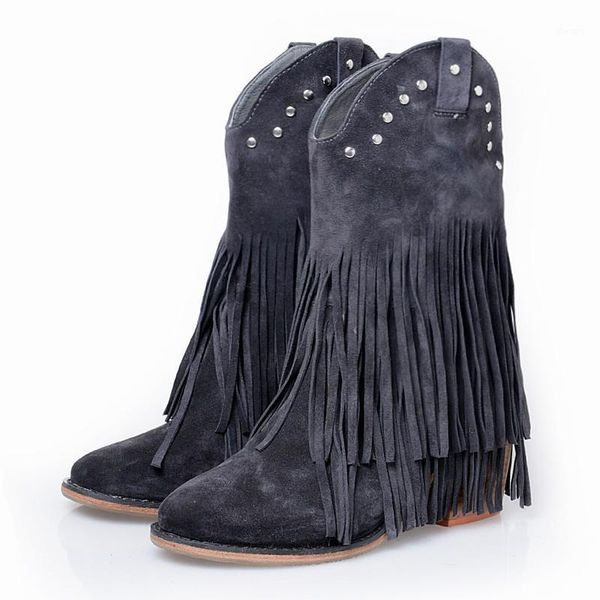 full fringed women mid-calf boots suede tassels chunky high heel boot slip on rivets studded rubber riding boots1, Black
full fringed women mid-calf boots suede tassels chunky high heel boot slip on rivets studded rubber riding boots1, Black