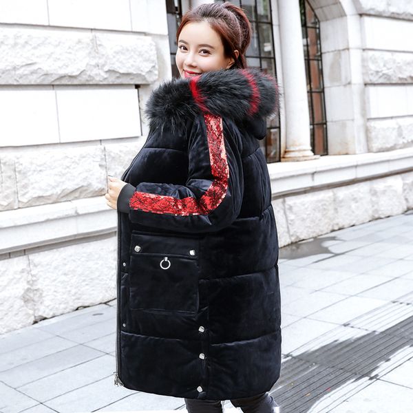 with sequins new arrival winter jacket women with thicken fur hooded velvet female long parka outwear coat 201029, Black
with sequins new arrival winter jacket women with thicken fur hooded velvet female long parka outwear coat 201029, Black