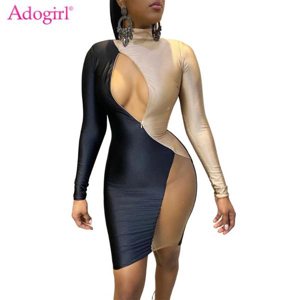 adogirl sheer mesh color patchwork skinny mini dress hollow out long sleeve zipper short vestidos night club see through robes, Black;gray
adogirl sheer mesh color patchwork skinny mini dress hollow out long sleeve zipper short vestidos night club see through robes, Black;gray