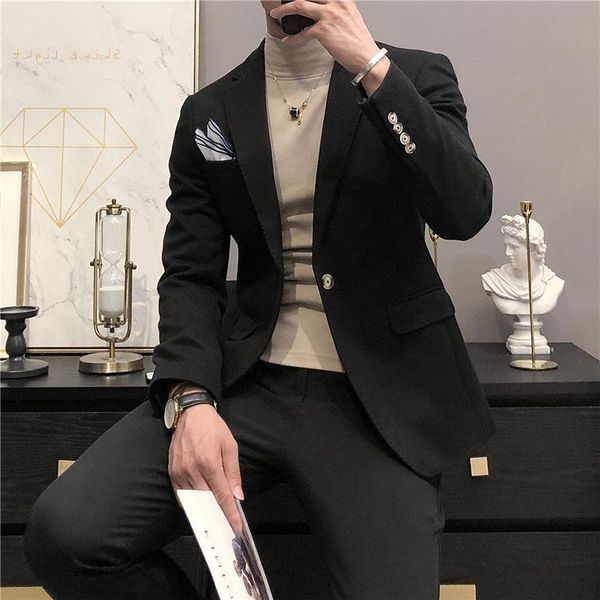 2021 new men's woolen one-button suit slim korean style internet celebrity hair salon boys suit two-piece, White;black
2021 new men's woolen one-button suit slim korean style internet celebrity hair salon boys suit two-piece, White;black