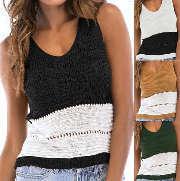 european and american women new style crochet cut out color matching v-neck vest thin knitted women sleeveless v, White
european and american women new style crochet cut out color matching v-neck vest thin knitted women sleeveless v, White