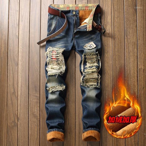 men's jeans winter warm ripped biker embroidery print denim jean slim fit men trousers male pants straight1, Blue
men's jeans winter warm ripped biker embroidery print denim jean slim fit men trousers male pants straight1, Blue
