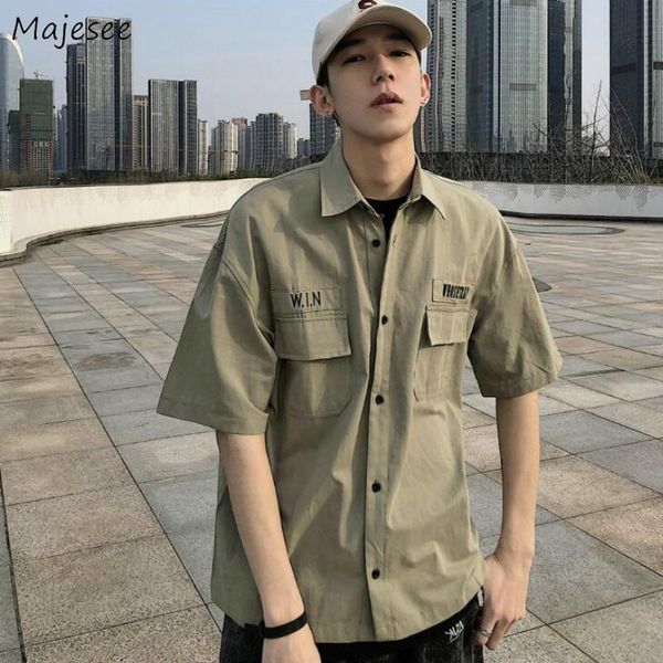 men's casual shirts men summer short sleeve printed cargo pockets mens breathable korean teens all-match trendy streetwear ulzzang, White;black
men's casual shirts men summer short sleeve printed cargo pockets mens breathable korean teens all-match trendy streetwear ulzzang, White;black