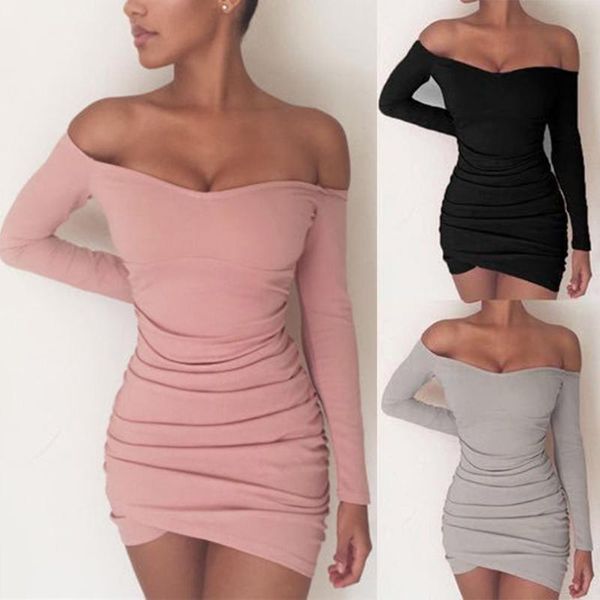 autumn fashion long sleeve mini dress off shoulder womens winter dresses party ruffle bodycon sheath slim dress, Black;gray
autumn fashion long sleeve mini dress off shoulder womens winter dresses party ruffle bodycon sheath slim dress, Black;gray