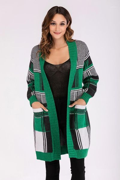 new women autumn plaid print medium-long open stitch cardigan 2018 new female elegant pocket knitted outerwear sweater cape, White;black
new women autumn plaid print medium-long open stitch cardigan 2018 new female elegant pocket knitted outerwear sweater cape, White;black