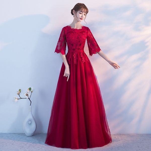 robe de soiree new slim wine red long o-neck lace with appliques evening dress elegant vestido de festa prom dresses party dress, Black;red
robe de soiree new slim wine red long o-neck lace with appliques evening dress elegant vestido de festa prom dresses party dress, Black;red