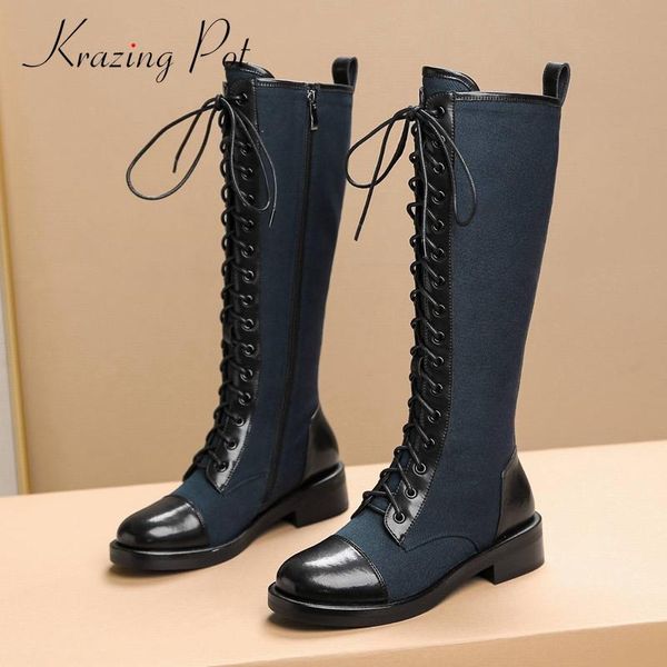 krazing pot plus size comfortable leisure split leather mixed colors canvas round toe thick med heel lace up knee-high boots l13, Black
krazing pot plus size comfortable leisure split leather mixed colors canvas round toe thick med heel lace up knee-high boots l13, Black