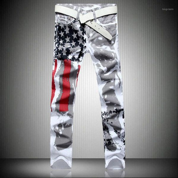 new men's white jeansa american flag print elasticity slim jeans cotton mid waist zipper straight casual trousers washed1, Blue
new men's white jeansa american flag print elasticity slim jeans cotton mid waist zipper straight casual trousers washed1, Blue
