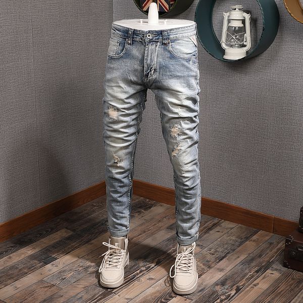 2021 new fashion streetwear retro blue wash elastic slim fit ripped men vintage designer denim pants hip hop jeans homme jfkb
2021 new fashion streetwear retro blue wash elastic slim fit ripped men vintage designer denim pants hip hop jeans homme jfkb