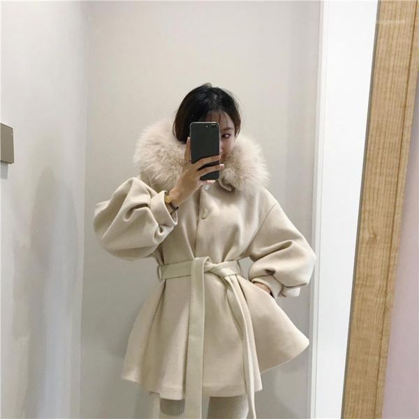 women's wool & blends fall winter fur collar thick coat solid female section lapel korean temperament slim long woolen oversized woolen, Black 
women's wool & blends fall winter fur collar thick coat solid female section lapel korean temperament slim long woolen oversized woolen, Black