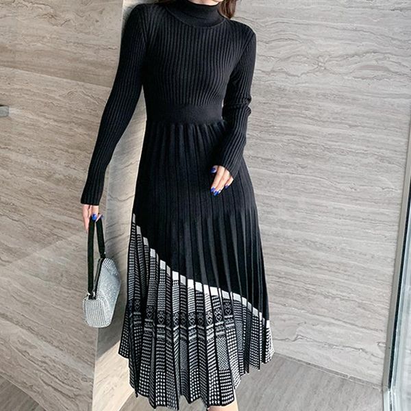 casual dresses 2021 women knitted turtleneck patchwork pleated elegant slim gentle long retro female office lady vestidos, Black;gray
casual dresses 2021 women knitted turtleneck patchwork pleated elegant slim gentle long retro female office lady vestidos, Black;gray