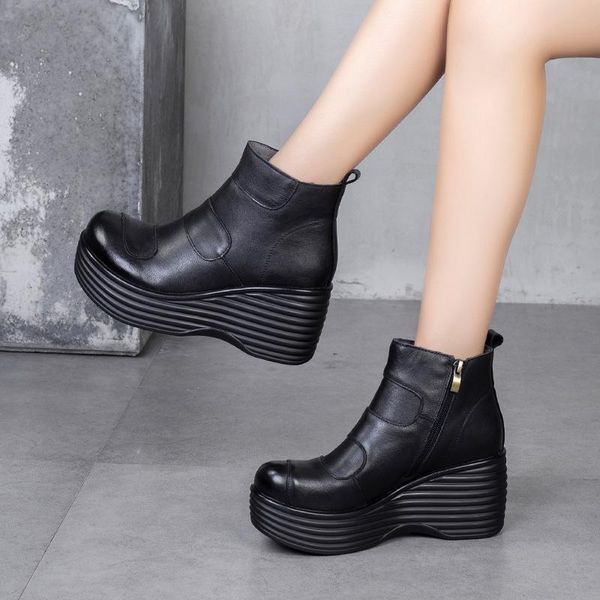 boots yourseason ladies ankle platform genuine leather 2021 round toe handmade leisure zip women wedges sewing shoes, Black
boots yourseason ladies ankle platform genuine leather 2021 round toe handmade leisure zip women wedges sewing shoes, Black