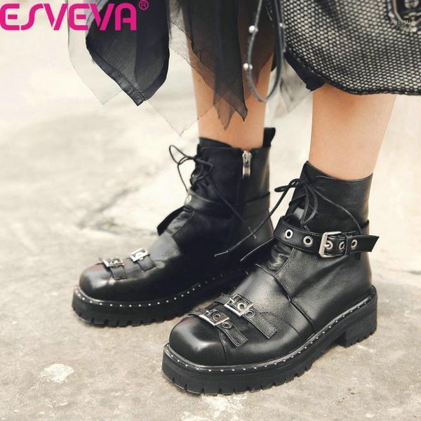 boots esveva 2021 retro square toe quality cow leather women shoes heel fashion buckle lace up zipper ankle size 34-391, Black
boots esveva 2021 retro square toe quality cow leather women shoes heel fashion buckle lace up zipper ankle size 34-391, Black