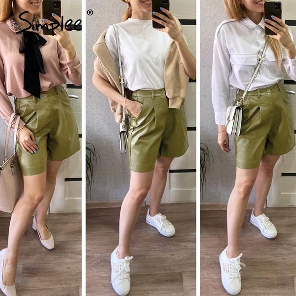 women's shorts simplee fashionable loose leather solid color high waist straight tube retro casual autumn 2021, White;black
women's shorts simplee fashionable loose leather solid color high waist straight tube retro casual autumn 2021, White;black