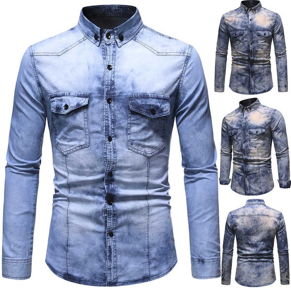 european men's wash denim long sleeve casual fashion shirt, White;black
european men's wash denim long sleeve casual fashion shirt, White;black