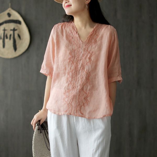 8wyar guca literature ramie loose t-shirt summer new style clothing and v-neck clothesembroidery clothingart embroidery wave five point s, White
8wyar guca literature ramie loose t-shirt summer new style clothing and v-neck clothesembroidery clothingart embroidery wave five point s, White