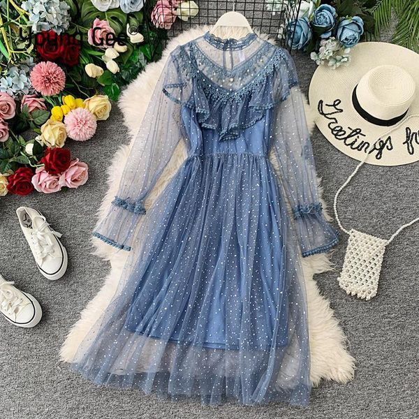 2021 autumn winter vintage lace floral midi dress elegant women party long sleeve pearls beading mesh ruffles dresses, Black;gray
2021 autumn winter vintage lace floral midi dress elegant women party long sleeve pearls beading mesh ruffles dresses, Black;gray