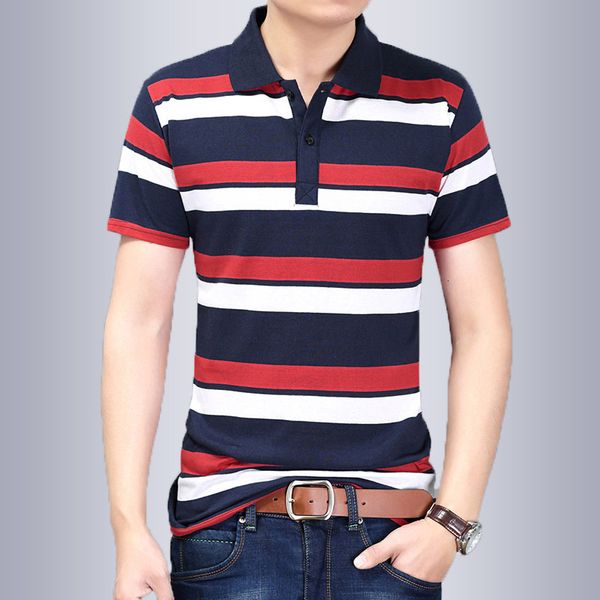 2021 men's short-sleeved summer thin cotton polo shirt youth color striped lapel, White;black
2021 men's short-sleeved summer thin cotton polo shirt youth color striped lapel, White;black