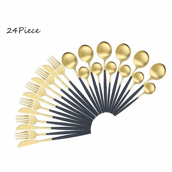 flatware sets 24pcs/set black gold matte dinnerware set knife fork spoon silverware cutlery 18/10 stainless steel tableware1
flatware sets 24pcs/set black gold matte dinnerware set knife fork spoon silverware cutlery 18/10 stainless steel tableware1