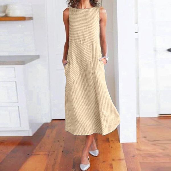 women striped print sleeveless dress casual fashion crew neck pocket ankle-length long female dresses ropa de mujer #t1g1, Black;gray
women striped print sleeveless dress casual fashion crew neck pocket ankle-length long female dresses ropa de mujer #t1g1, Black;gray