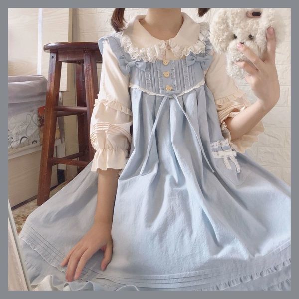 2021 new jsk bear buckle lace pink strap lolita dress girl fall women kawaii sweet japanese costume mef5, Black;gray
2021 new jsk bear buckle lace pink strap lolita dress girl fall women kawaii sweet japanese costume mef5, Black;gray