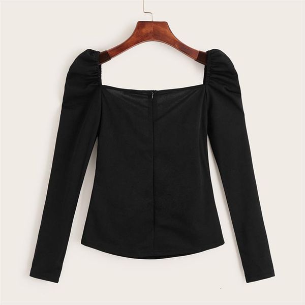 black zip back puff sleeve slim fitted wrap sweetheart neck blouse women solid spring club high street blouses, White
black zip back puff sleeve slim fitted wrap sweetheart neck blouse women solid spring club high street blouses, White