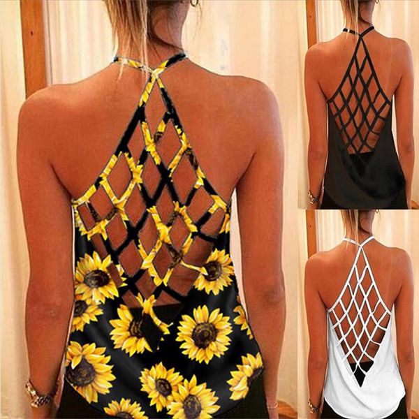 womens summer sunflower print hollow out open back suspender vest sleeveless tank female backless loose camisole tanks, White
womens summer sunflower print hollow out open back suspender vest sleeveless tank female backless loose camisole tanks, White