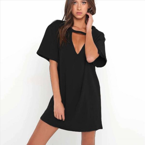 t shirt dress summer women shift dress v neck choker short sleeve loose mini tunic streetwear club party vestido, Black;gray
t shirt dress summer women shift dress v neck choker short sleeve loose mini tunic streetwear club party vestido, Black;gray