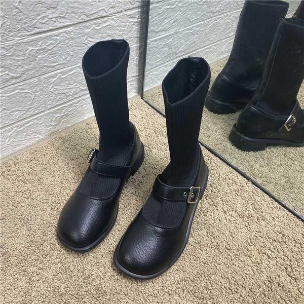 boots deat 2021 spring autumn fashion casual thick heel knitted socks leather belt buckle mid-leg elastic thin women sf1871, Black
boots deat 2021 spring autumn fashion casual thick heel knitted socks leather belt buckle mid-leg elastic thin women sf1871, Black