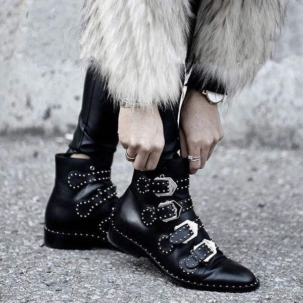 black real leather rivet boots women pointed toe metal belt buckle motorcycle boots woman fashion ankle punk booties plus size
black real leather rivet boots women pointed toe metal belt buckle motorcycle boots woman fashion ankle punk booties plus size
