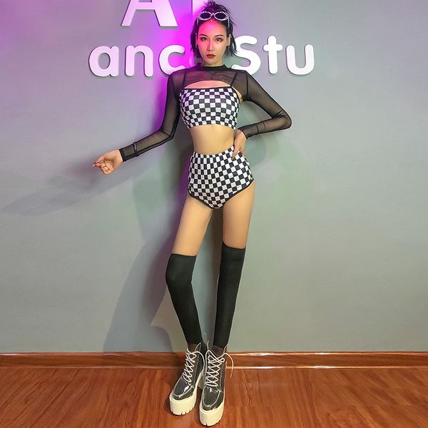 new nightclub bar jazz performance personality clothes ds dj female singer stage costumes gogo lattice suit, Black;red
new nightclub bar jazz performance personality clothes ds dj female singer stage costumes gogo lattice suit, Black;red