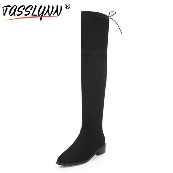 tasslynn 2020 women boots square med heels party shoes women over the knee boots pointed toe flock lace up winter shoes size 43, Black 
tasslynn 2020 women boots square med heels party shoes women over the knee boots pointed toe flock lace up winter shoes size 43, Black