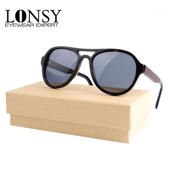 

lonsy 2020 women polarized sunglasses cat eye acetate brand designer original wood sun glasses women feminino1, White;black