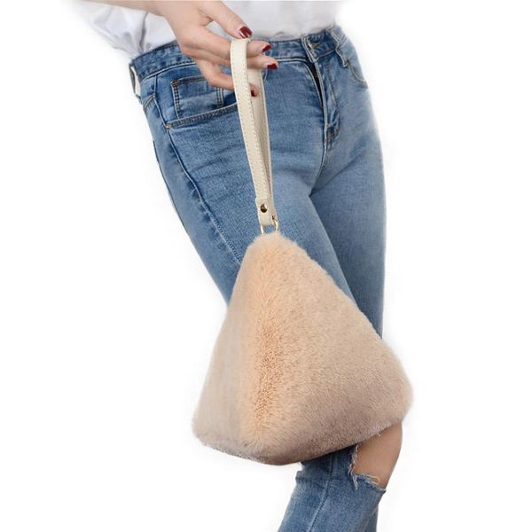 triangle handbag 2020 new imitation rex fur hand wild plush triangle bag korean