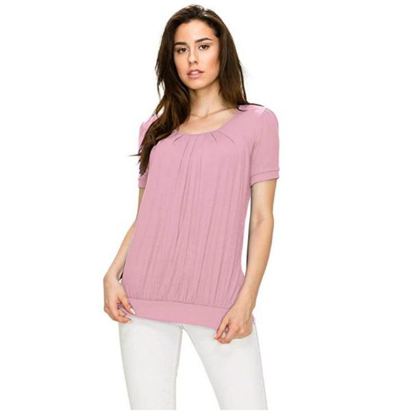 women's t-shirt pleated corset short sleeve pink white blue o-neck solid color
women's t-shirt pleated corset short sleeve pink white blue o-neck solid color