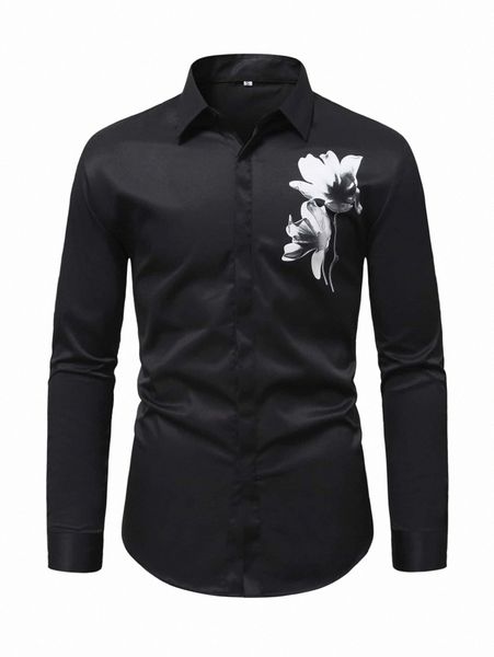 men floral print curved hem shirt 94dv#, White;black