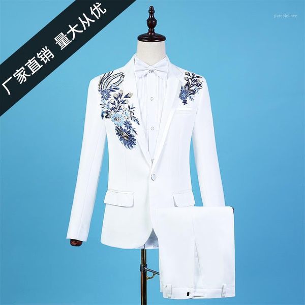 2020 men new style sequin stereo set with flower white suit slim fit host singer suit two pieces1, White;black 
2020 men new style sequin stereo set with flower white suit slim fit host singer suit two pieces1, White;black