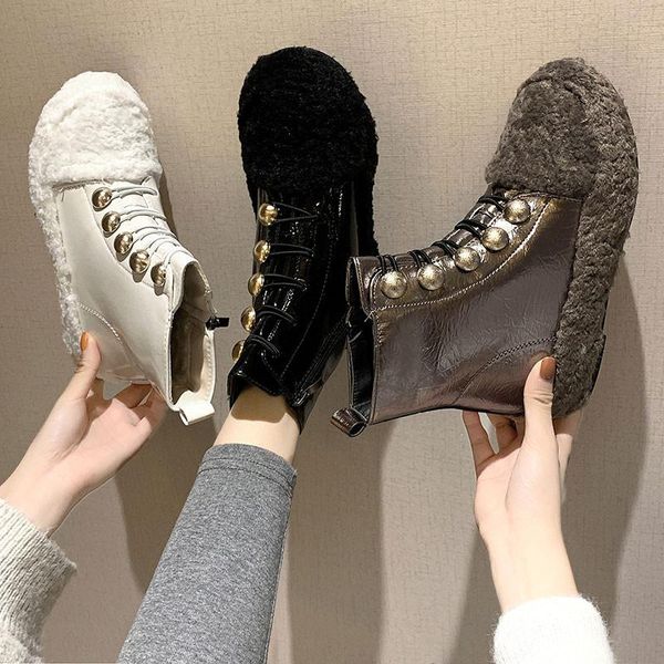 new web celebrity lamb wool shoes women's high 2020 new winter wear british style slimming boots with fleece ankle boots, Black
new web celebrity lamb wool shoes women's high 2020 new winter wear british style slimming boots with fleece ankle boots, Black
