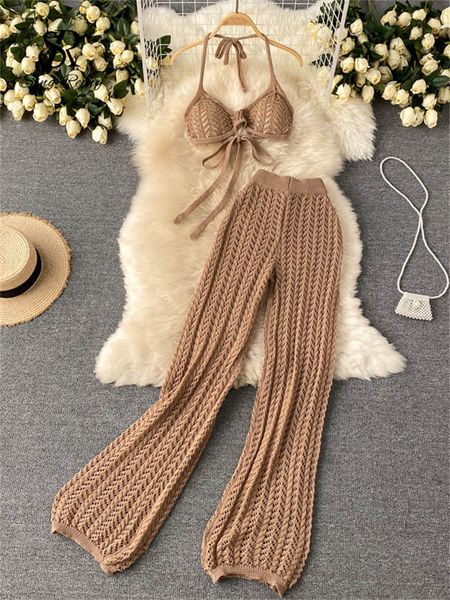 singreiny women summer design knitted set backless halter short +chic hollow knitted wide leg long pants two piece suit 220308, White
singreiny women summer design knitted set backless halter short +chic hollow knitted wide leg long pants two piece suit 220308, White
